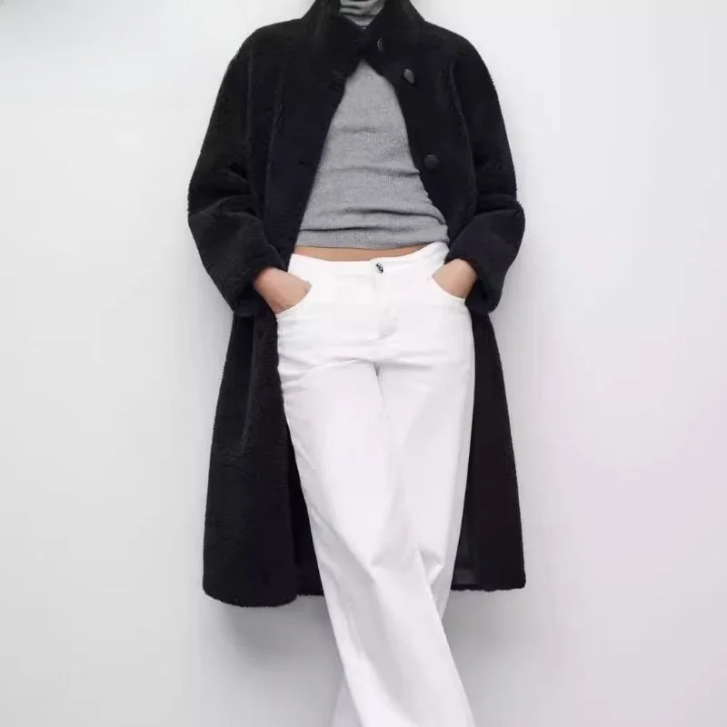 

Autumn Winter New Arrival Women's Fce Long Sve Stand Collar Coat Korean Sle Loose Fit Thiened Woolen Outerwear