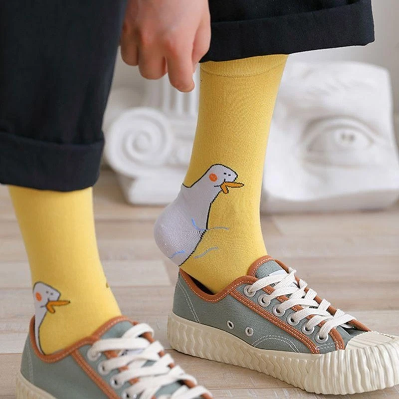 

Q22D японские женские хлопковые носки в стиле Харадзюку с милым рисунком гуся и утки, новинка в студенческом стиле, скейтборд,