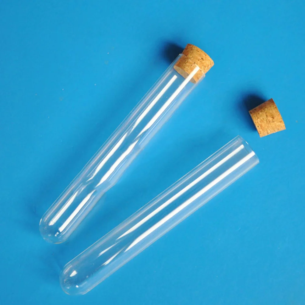 30 PCS Test Tube Wooden Plugs Clear Glass Test Tubes Plastic Scientific Experiments Gift