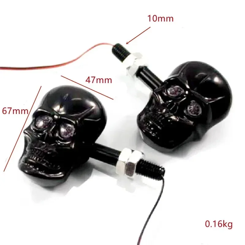 2Pair Universal Motorcycle Accessories 10mm Screw Skull Head LED Turn Signal Light Indicators Lamp Scooter Offroad Dirt Bike ATV