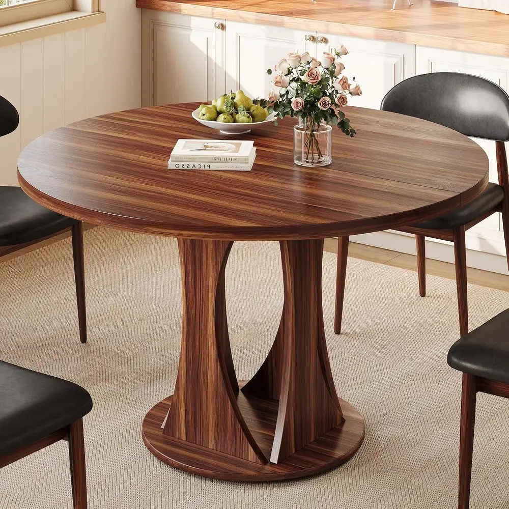 Round Dining Table or 4-6, Kitchen Table with Sturdy Double Arc & Rounded Base & Backboard Clasp Desktop, -Century ern Circle Di