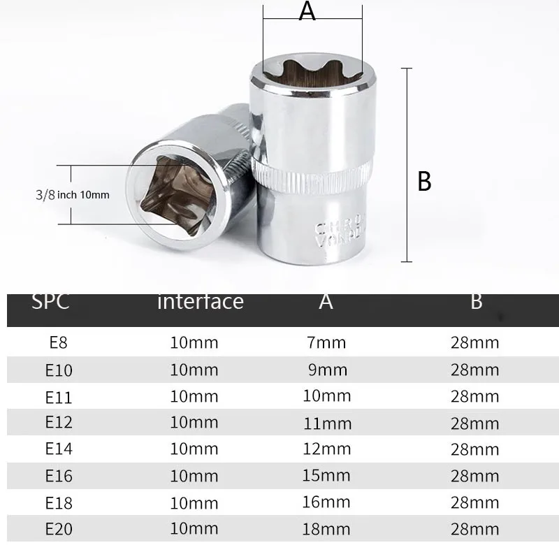 Torx Star Socket Head 3/8 Inch Drive E Type Ratchet Wrench Sockets Head E8 E10 E11 E12 E14 E16 E18 E20 Adapter Auto Repair Tool