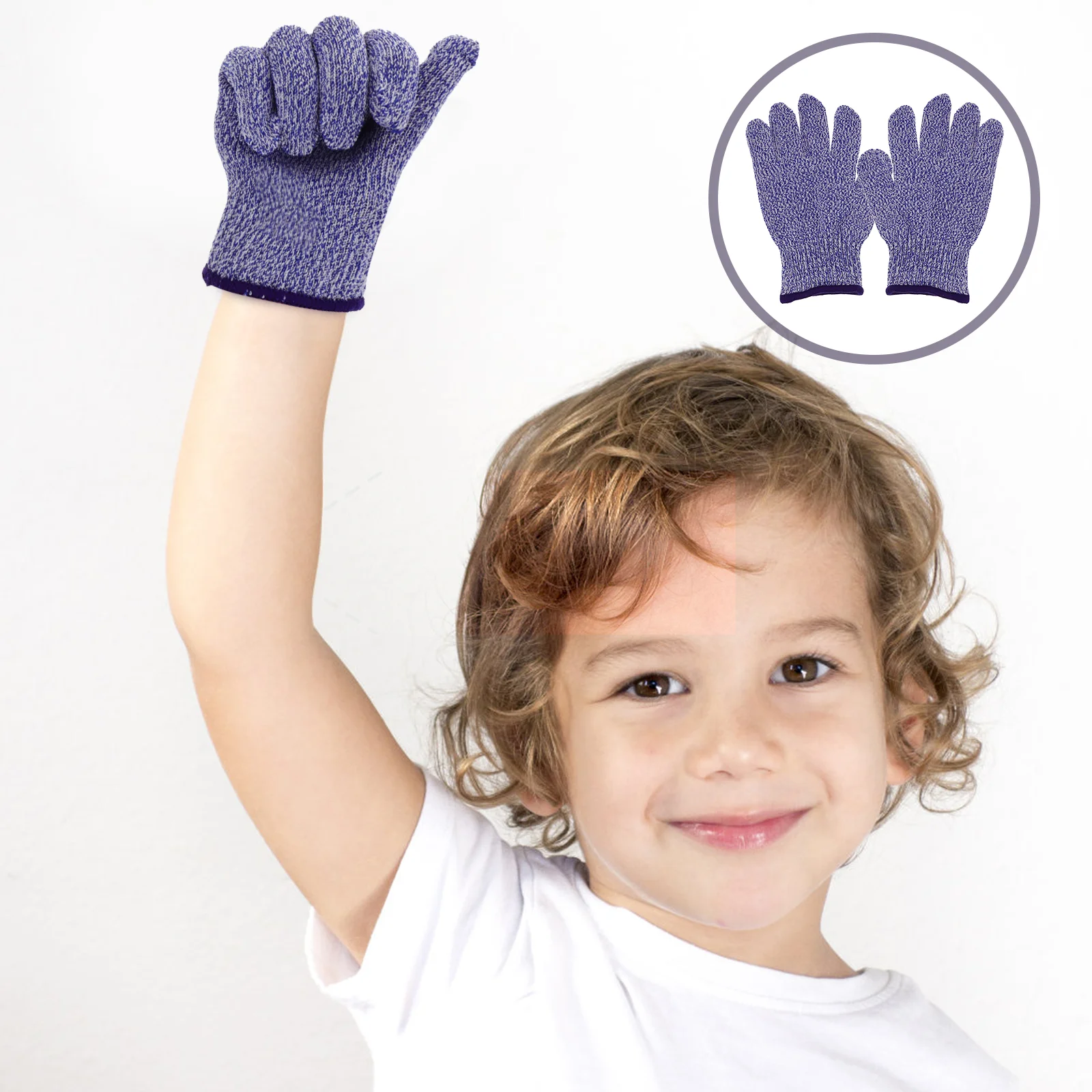 1 Pair of Level 5 Cut Resistant Kids Gloves Hand Protection Safety Gloves Kitchen Tools for Cutting and Slicing (Blue, Size XS)