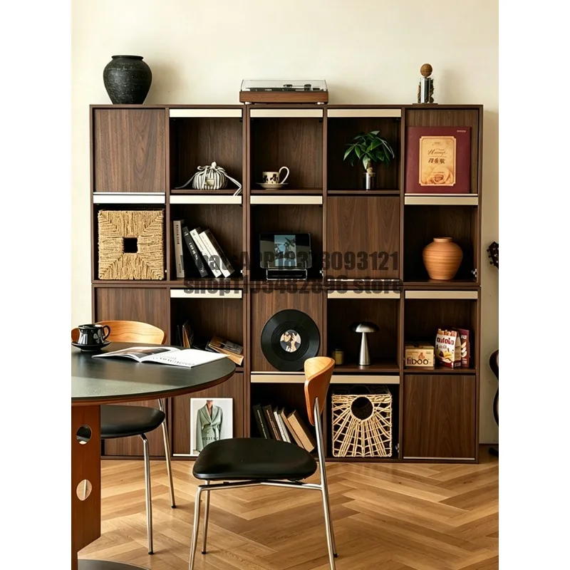 Free combination solid wood short cabinet medieval walnut lattice living room storage edge floor chest