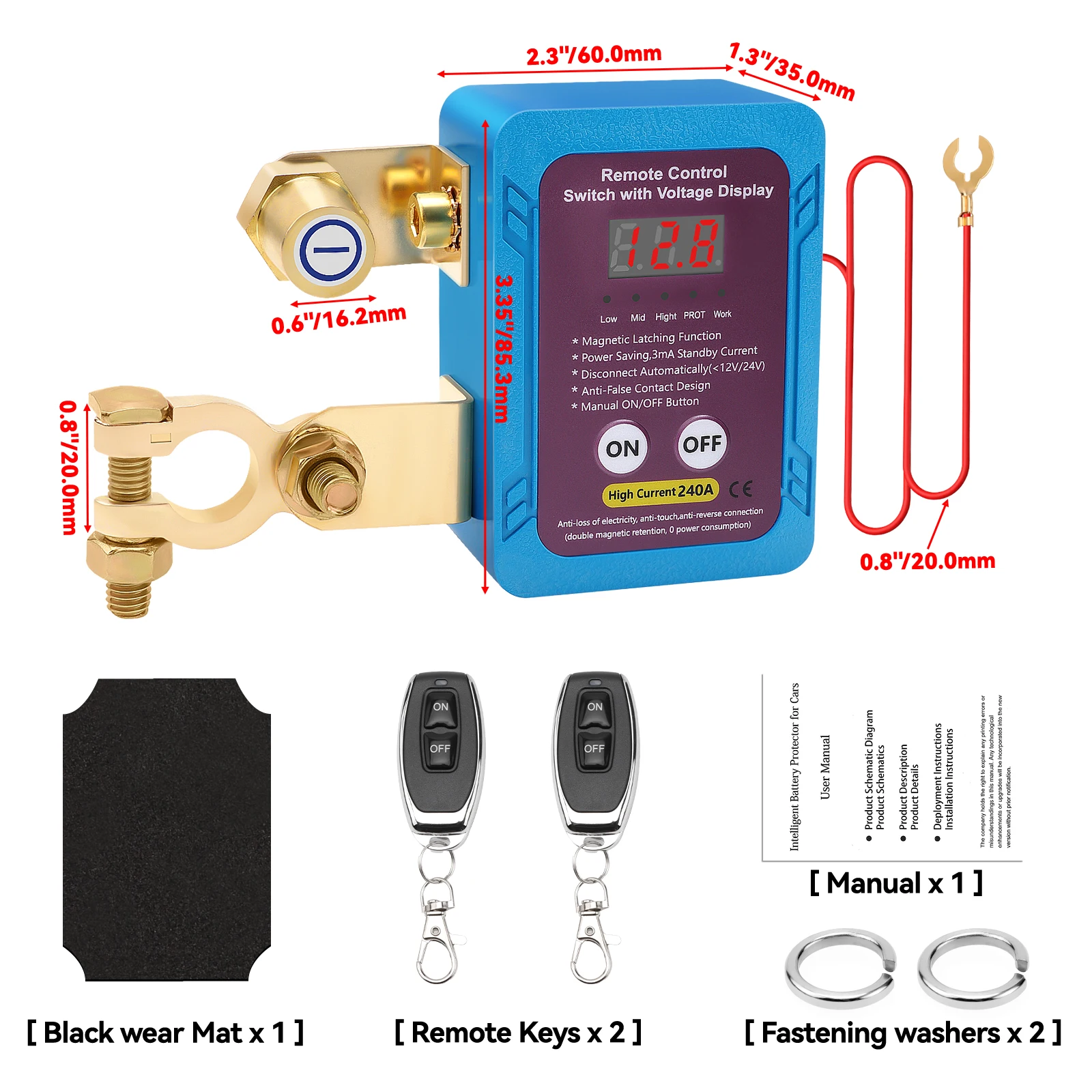 Interrupteur principal de batterie de voiture 12V/24V avec télécommande et affichage LED de la tension pour voiture, camion, bateau, camping-car