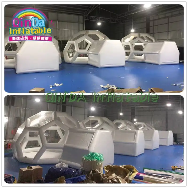 خيمة فقاعية على شكل قبة كرة قدم شفافة قابلة للنفخ من مادة PVC لمساحة اجتماعات التخييم في الهواء الطلق، وغرفة الحدث، وخيام لونا على شكل قبة هوائية