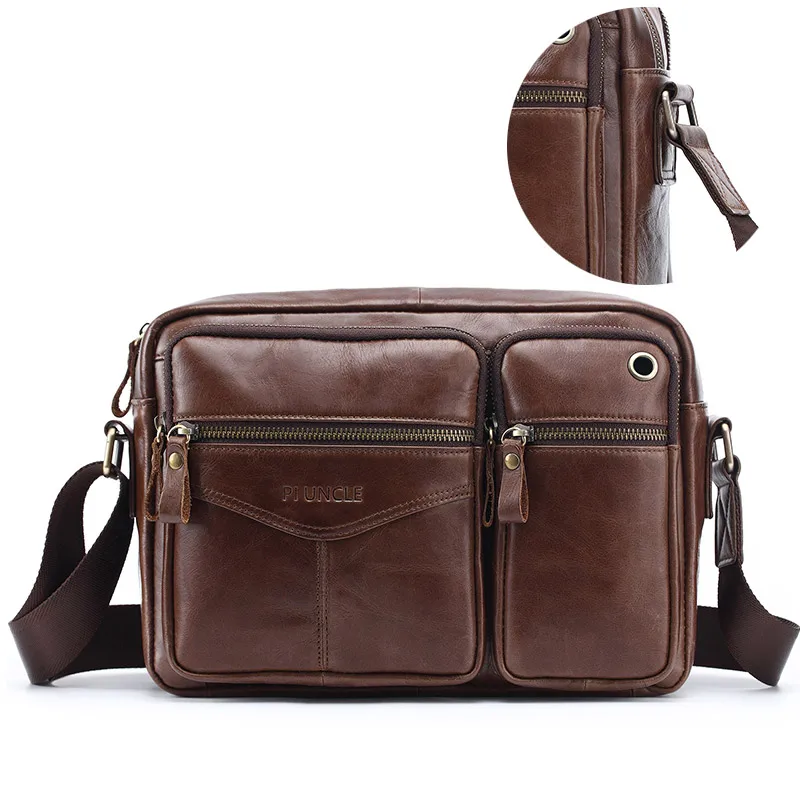 New men's large-capacity cross-body briefcase Multi-functional single-shoulder cross-body handbag Head-layer leather laptop bag