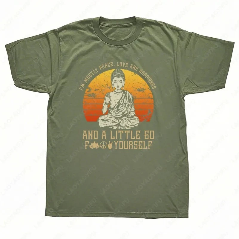 Vintage Buddha Namaste Yoga Zen Master T Shirt I'm Mostly Peace Love Happiness Graphic Tshirt Women Cotton Casual Camisetas Tops