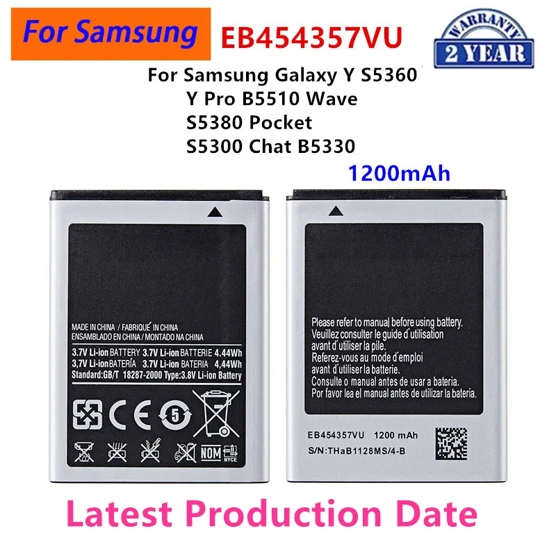 

Brand New EB454357VU 1200mAh Battery For Samsung Galaxy Y S5360 Y Pro B5510 Wave S5380 Pocket S5300 Chat B5330