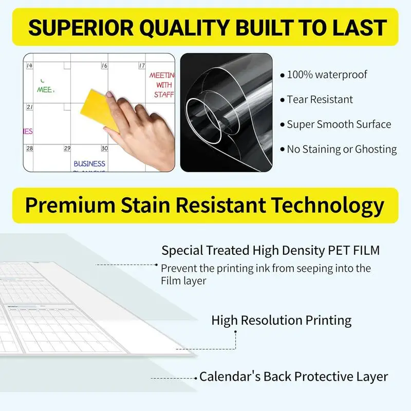 Calendário de ano atualizado apagável 12 meses agenda planejador gigante calendário de parede apagável em branco calendário anual sem data para
