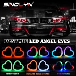 Heart-Shaped LED RGB Angel Eyes Turn Signal Lights Dynamic Sequential Flowing Bluetooth Remote Control Halo Ring For Headlights