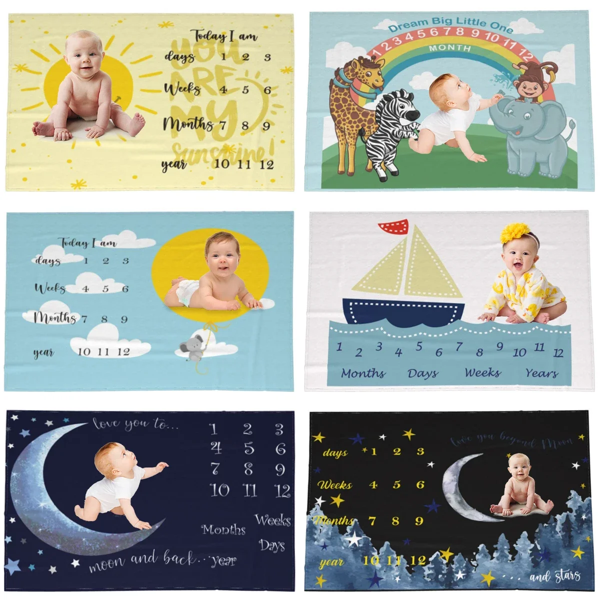 Baby Millstone Blanket Sunshine Cartoon Pattern Infant Photo Props Blankets Boy Girl Calendar Throw Blanket for Home Bedspread