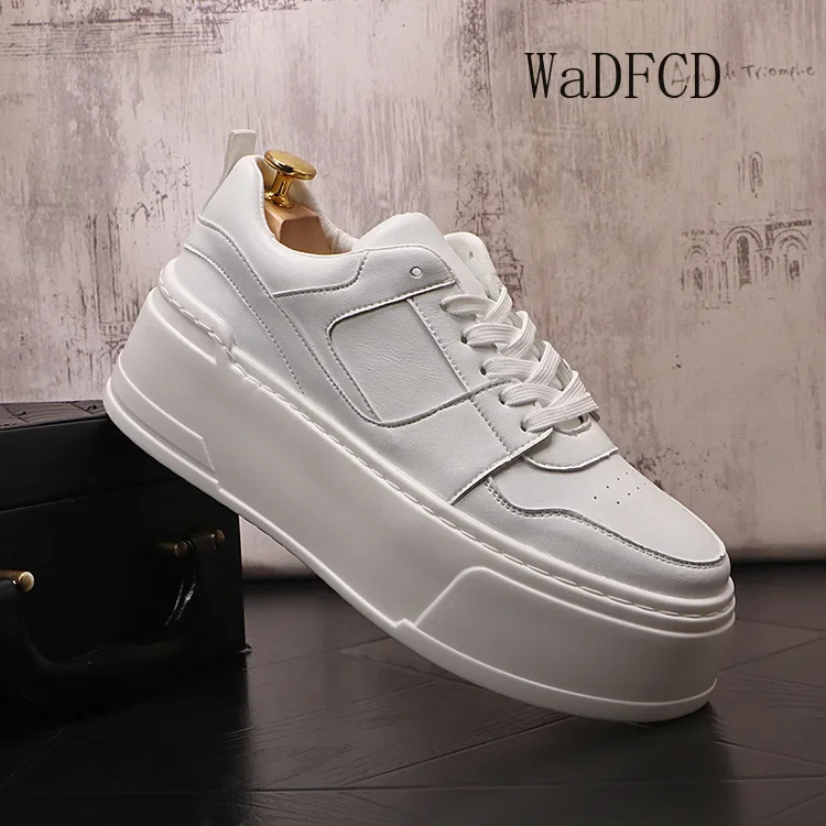 

Sneakers Casual Men Designer White Shoes Fashion Secondary Leather Cowhide Breathable Height Increased Flat Platform Board Shoes