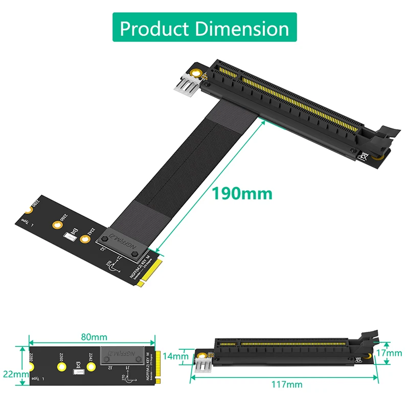 Cable de extensión de tarjeta gráfica Riser M.2 NVME M Key a PCI Express 3,0 8gbps X16, adaptador PCIE16X a NVME para SSD 2242/2260/280 M2