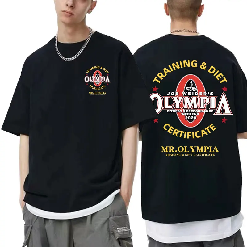 Training Diet Certifiate Olympla Double Sided Print T-shirt Men's Pure Cotton T Shirts Men Women Gym Fitness Oversized T-shirts