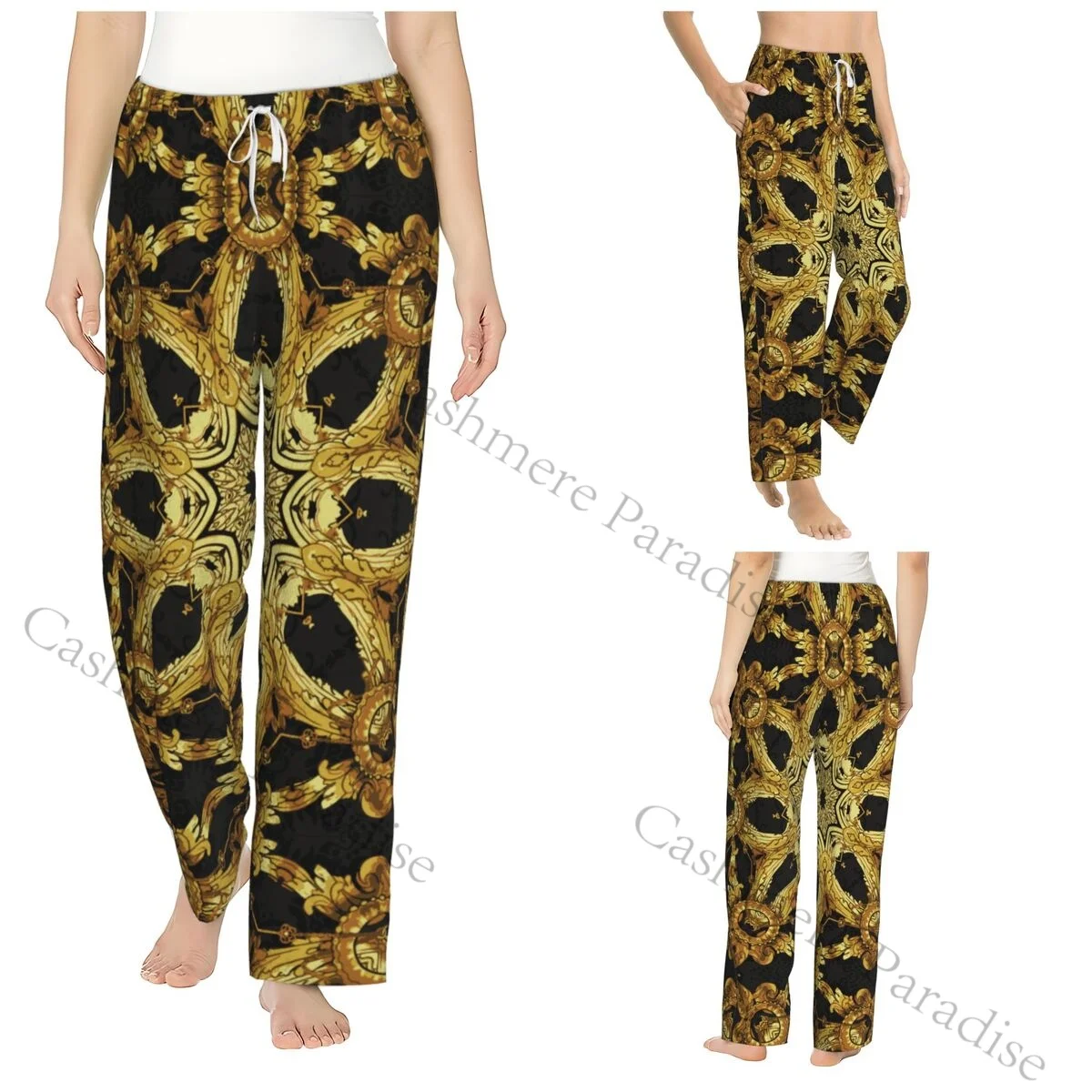 

Уютные фланелевые пижамные штаны с золотым цветком для женщин, штаны для сна, домашняя одежда для дома
