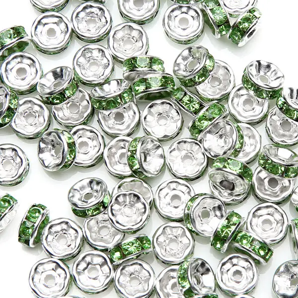 (50 Stück = 1 Los!) AAAA-Qualität 6x3MM Metall Silberbeschichtete Kristall-Strass-Rondell-Abstandsperlen 18 Farben zur Auswahl – Detail 5