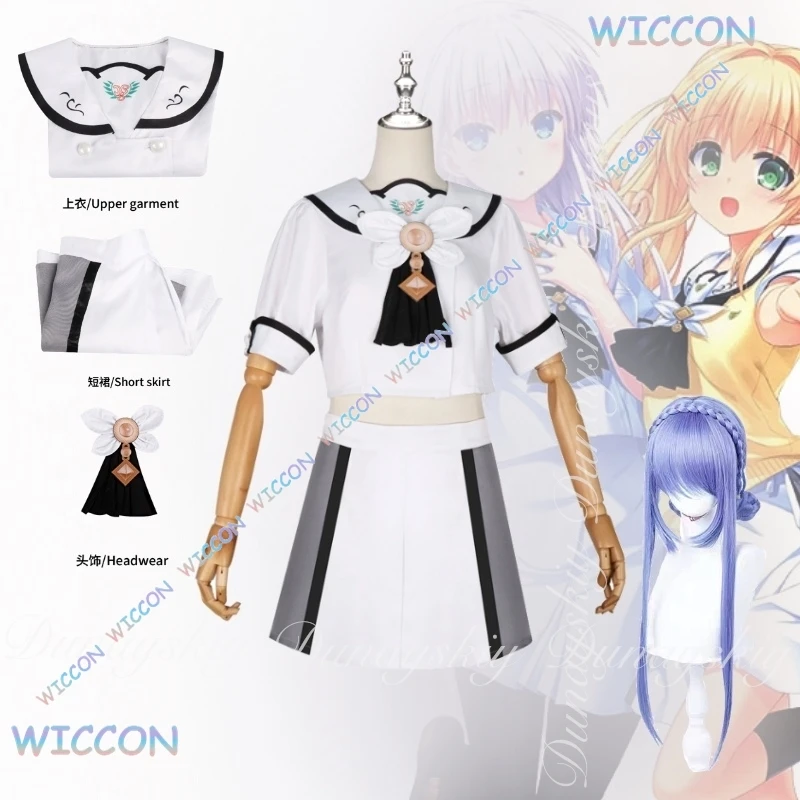 Cos c verão bolsos jogo ao sorakado e tsumugi wenders cosplay com branco amarelo jk com perucas azuis amarelas traje cosplay