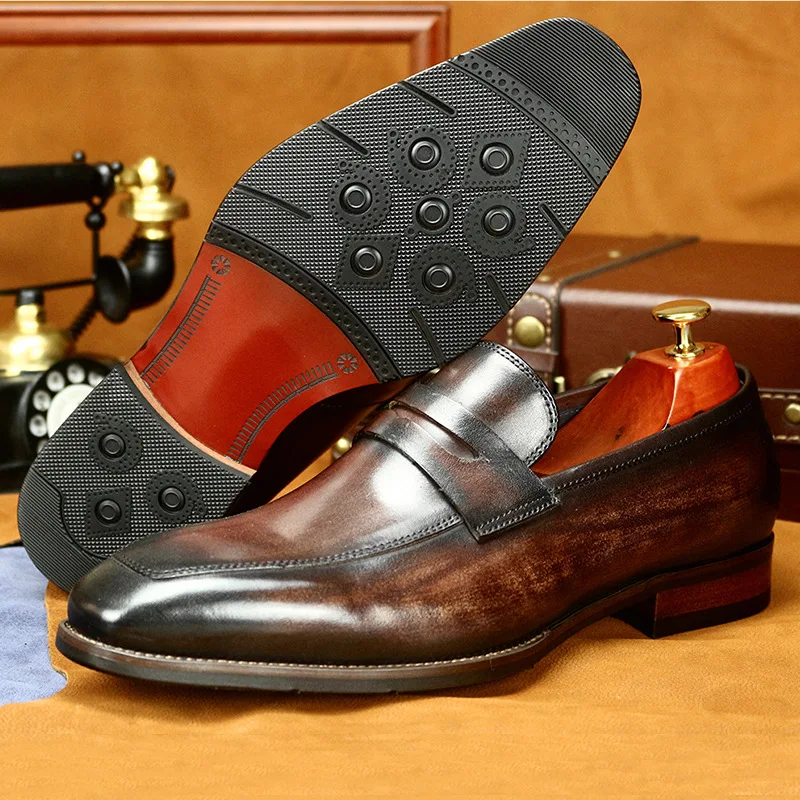 Formal Men's Leather Shoes Washed Coffee Men's Business Leather Shoes Casual Footwear Gentleman