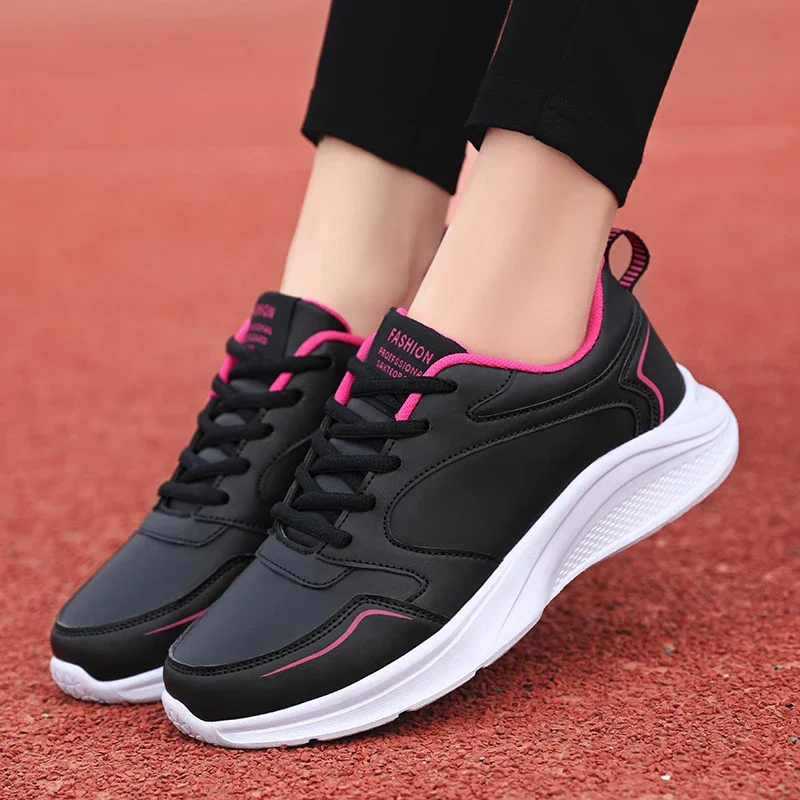 Sports Woman Sneakers Fashion Casual Lace-up Shoes Leather Flat Platform Breathable Comfort Ladies Outdoor Running Vulcanized