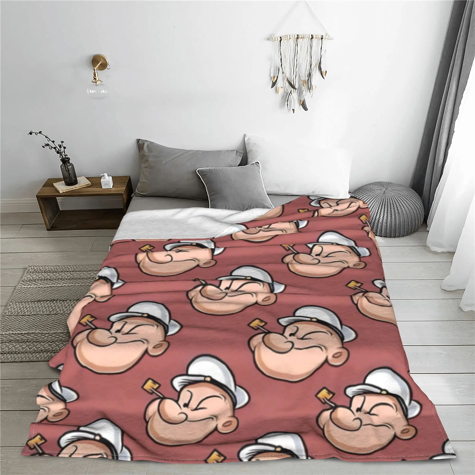 Sailor P-Popeye Head Blankets Fleece Summer Funny Cartoon Portable Ultra-Soft Throw Blanket for Home Car Quilt