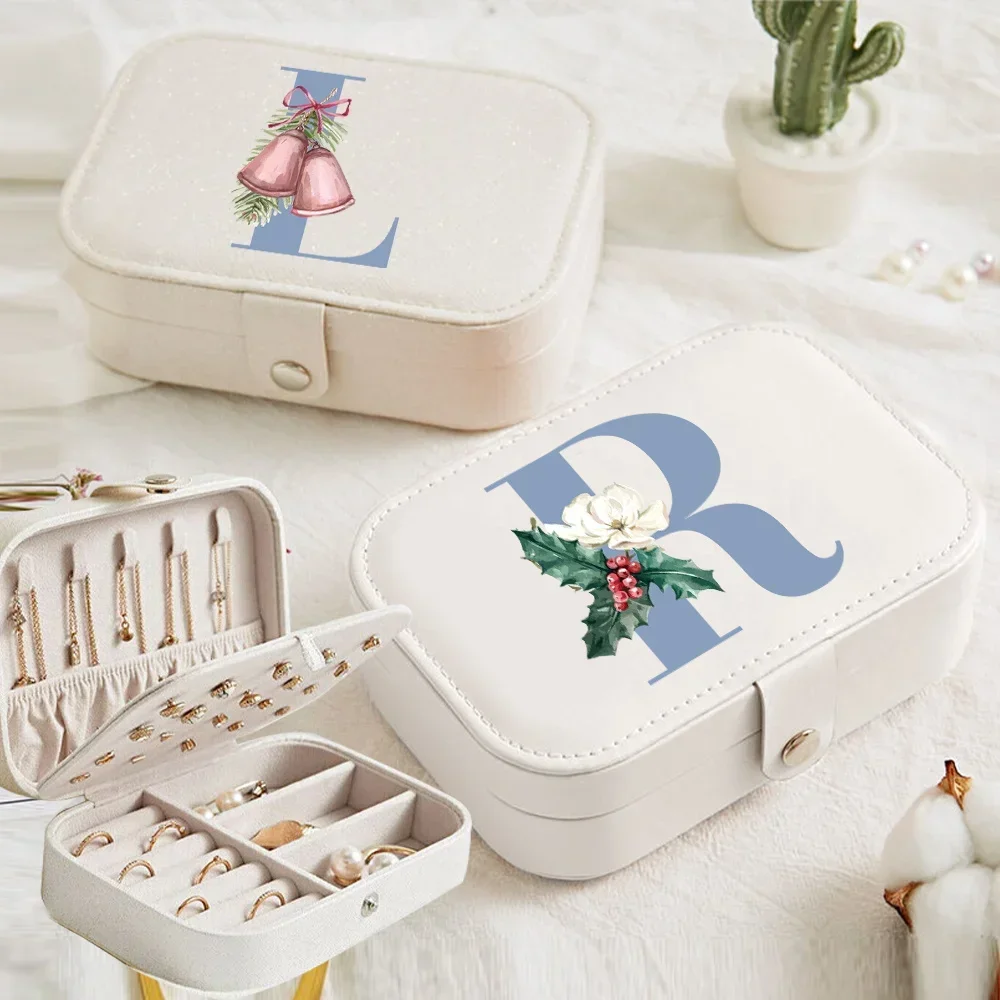 Jewelry Box Earrings Storage Bag Desktop Drawer Necklace Ring Holder PU Leather Organizer Light Blue and Floral Fashion Trends