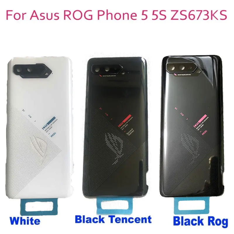 

Rear case for Asus ROG Phone 5 5S zs673ks glass panel back battery cover housing door lid + camera lens