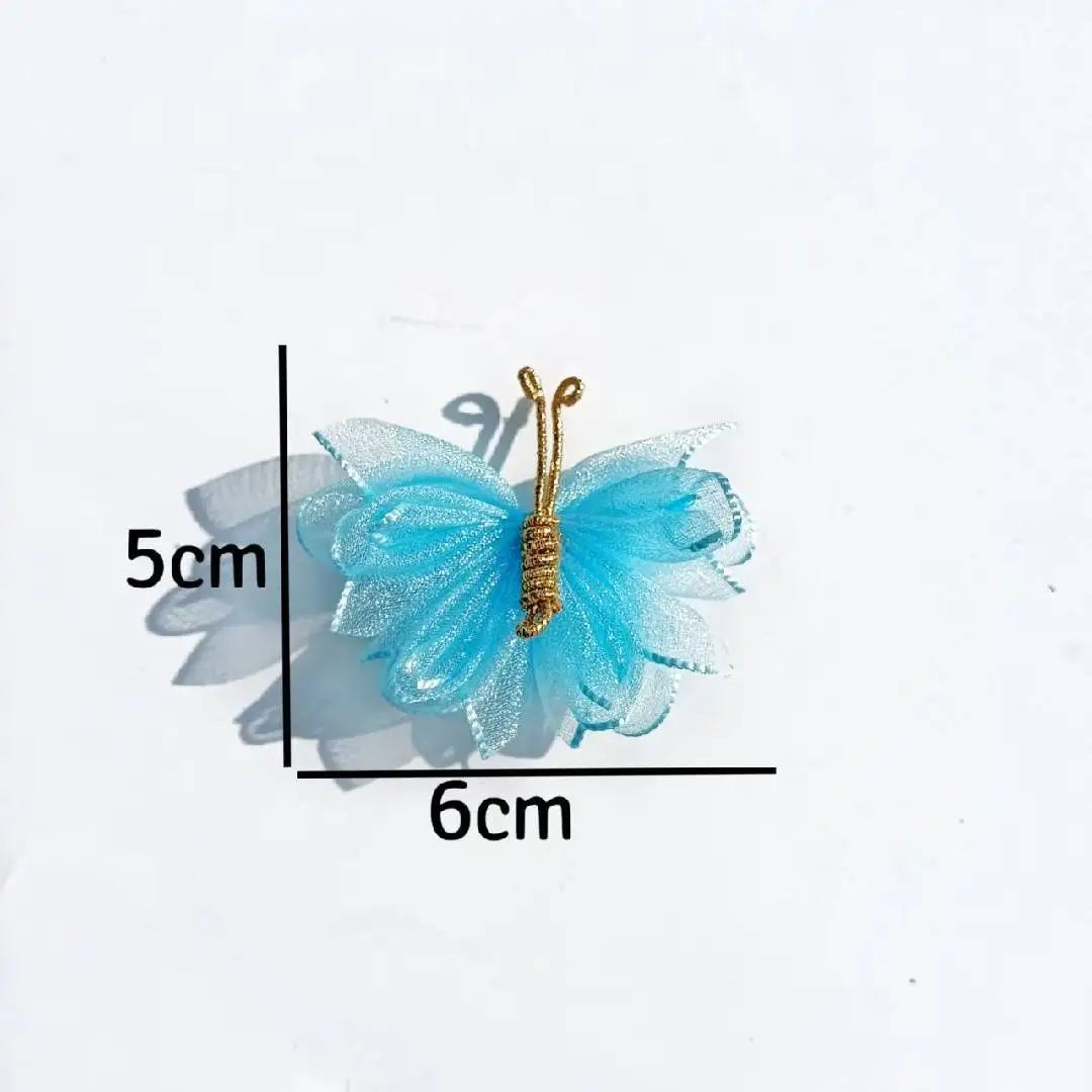 10 stks Drie-tiered met Diamant Versieringen Vlinder Applicaties 3D 5 CM Chiffon Vlinder Haaraccessoires DIY Naaien Craft