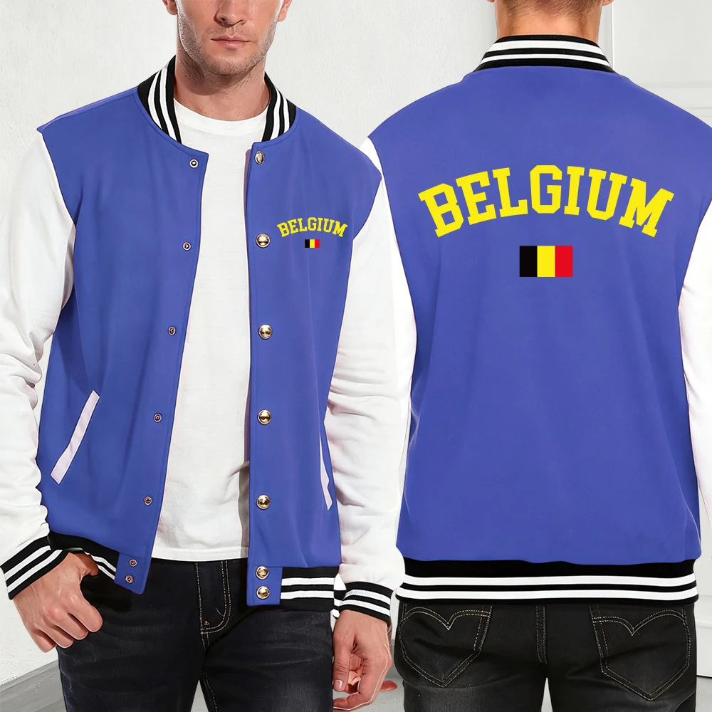 

Belgium Text With Flag Printing Cotton Coats Mens Winter Fleece Warm Jackets Basics Pocket Baseball Jersey Street Men'S Clothes