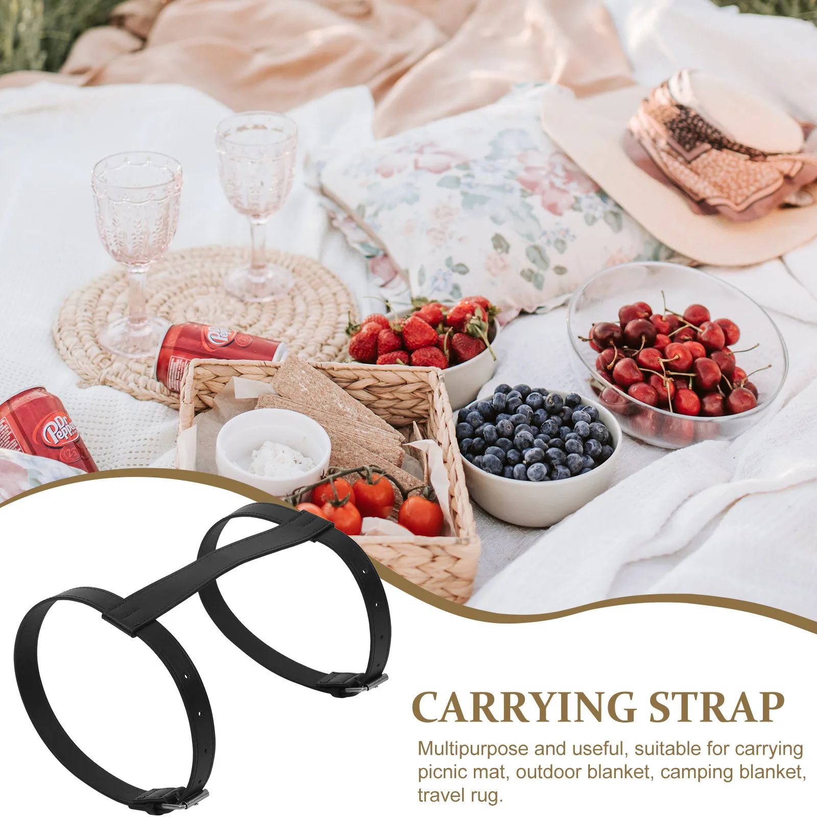 

Pu Carrying Strap For Picnic Blanket Travel Rug Outdoor Camping Mat Beach Mat Carrier Lightweight Portable Floor