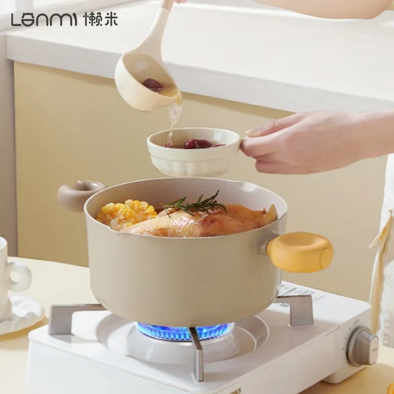 

LANMI 22 см суповая кастрюля, медицинская кастрюля с каменным покрытием и креативной ручкой, антипригарная кастрюля с двойным ухом для лапши быстрого приготовления, домашняя посуда