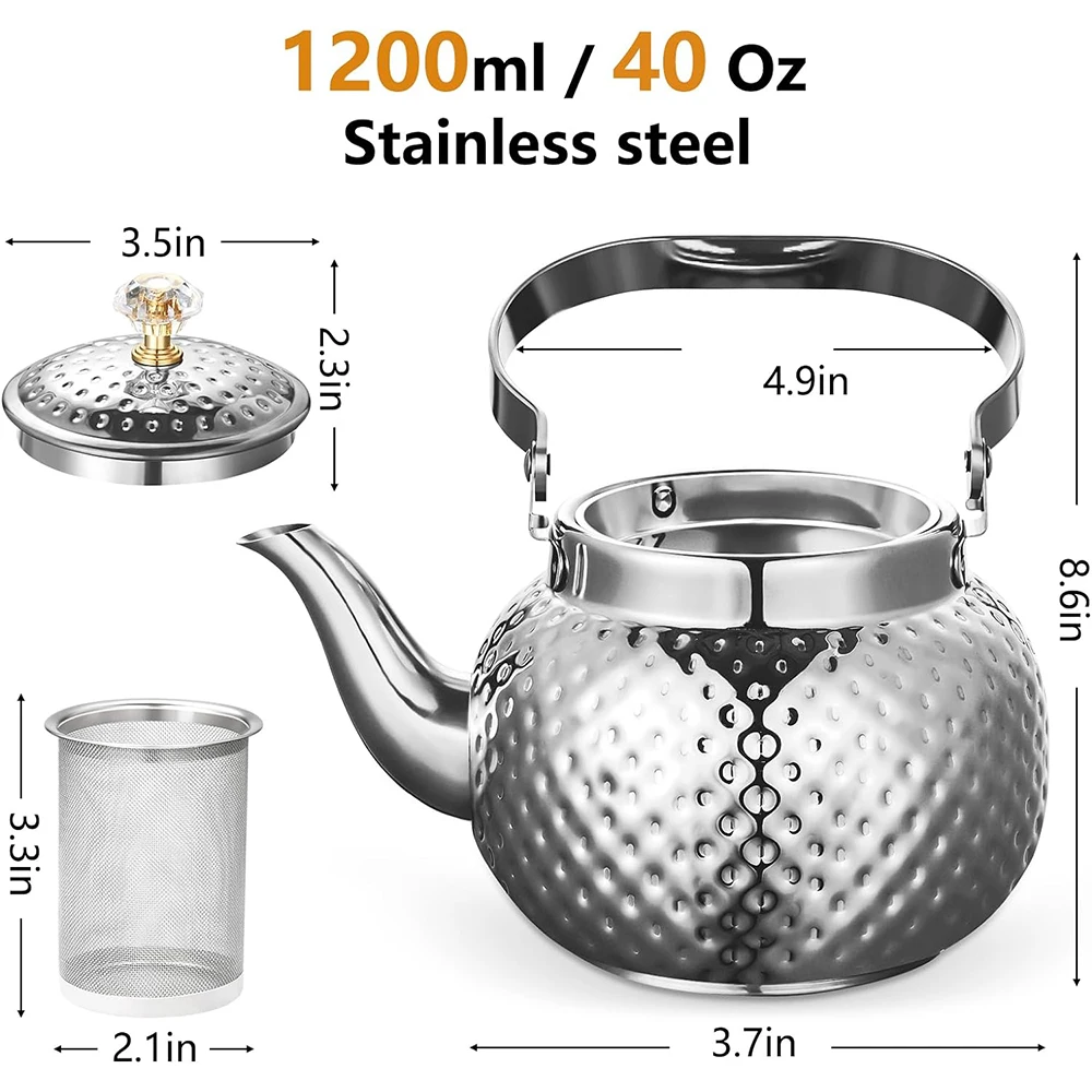 Teapot with Removable Infuser Stainless steel Coffee Tea Perfect filter for Loose Leaf Maker Water Kettle for Induction Gas