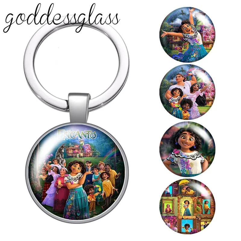 Disney Encanto magic family Mirabel Photo glass cabochon keychain Bag Car key chain Ring Holder Charms keychains gift