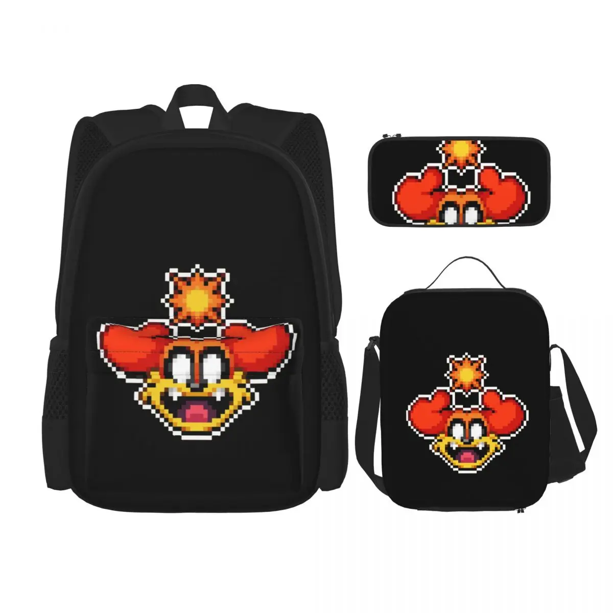 

Smiling Critters Dogday Pixel Art Backpacks Bookbag Students School Bags Kids Rucksack Lunch Bag Pen Bag Three-Piece Set