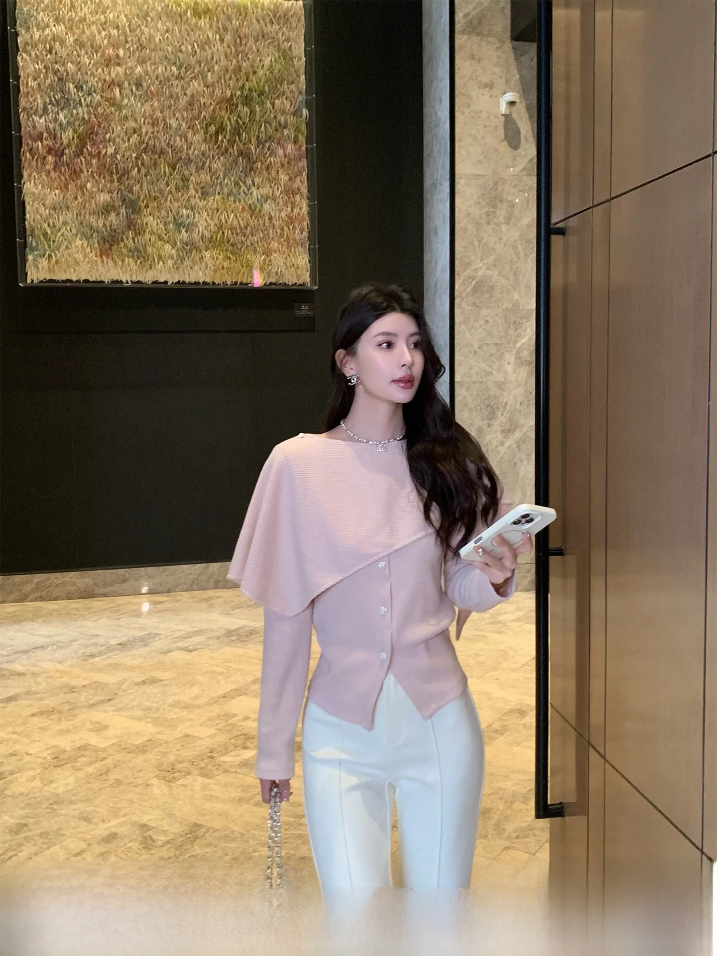 

Kun Total Women's Pink Knitted Sweater Slimming Ele Design Early Spring Faionable Top Quali Material Long Sve