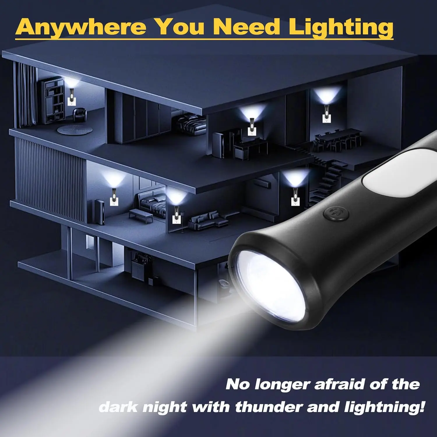 4-in-1 Rechargeable Emergency Light with Auto-On, LED Flashlight for Power Outages, Black