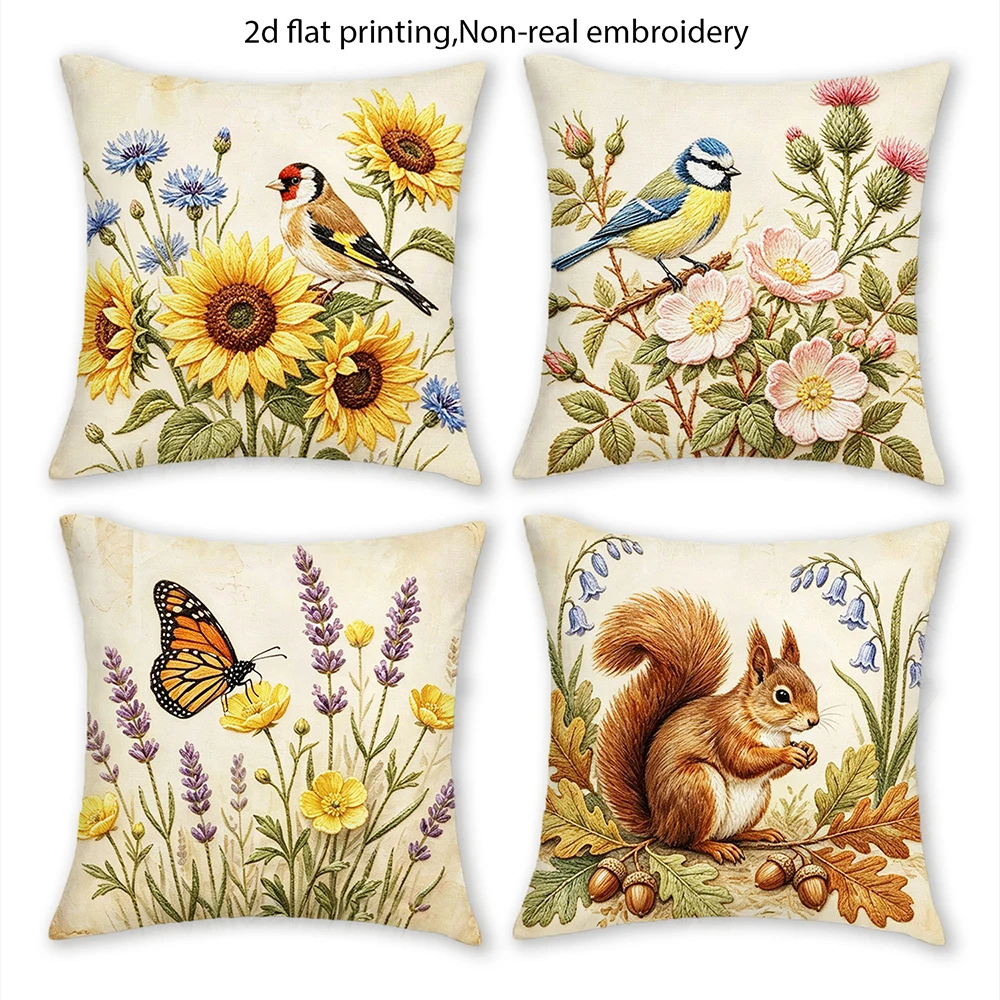 1/4pcs Vintage Monarch Butterfly & Lavender Floral Throw Pillow Cover Home farmhouse outdoor decoration cushion cover