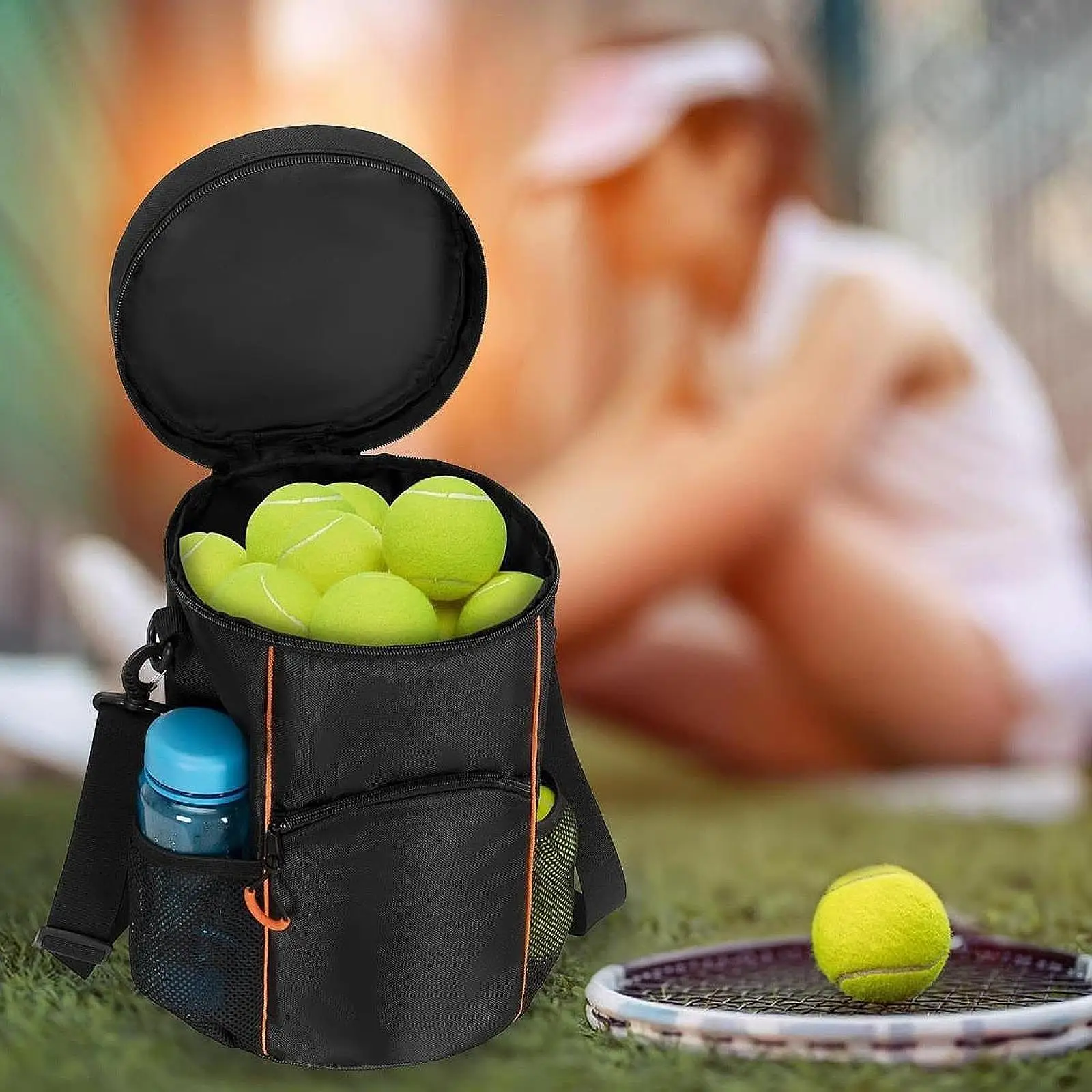 Tennis Ball Bag Smooth Zipper Portable Removable Adjustable Shoulder Strap for Baseball Table Tennis Pickleball Balls Training