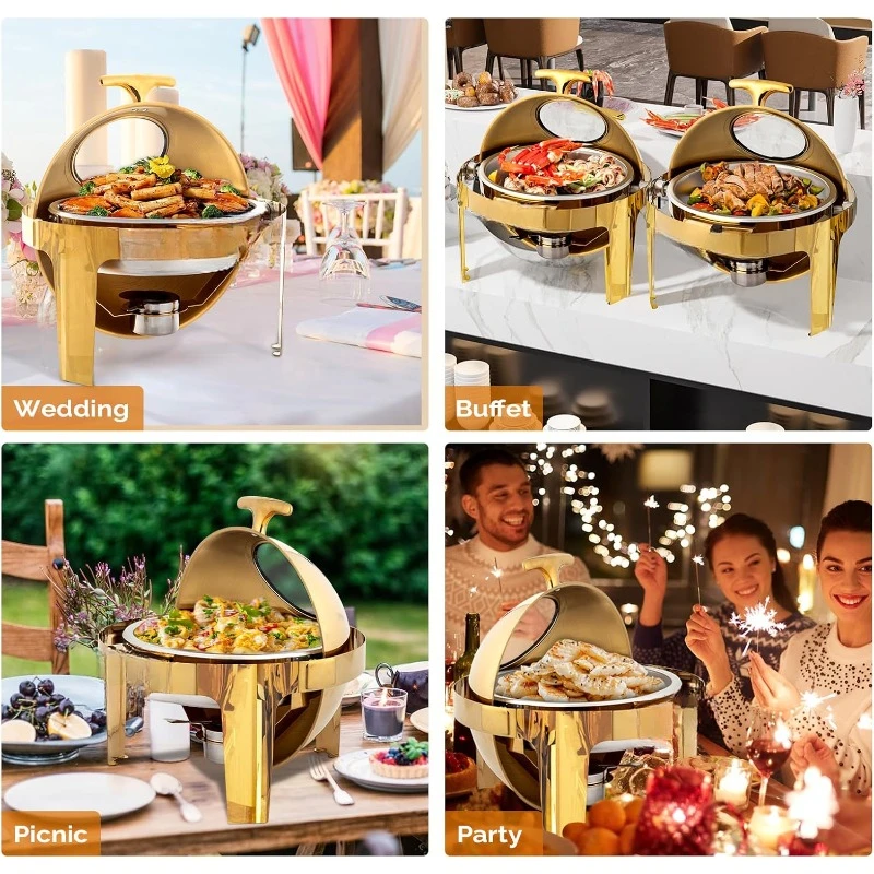 Round Chafing Dish Buffet Set,Stainless Steel Buffet Warmer and Buffet Warmers Sets with Thick Frame for Catering Events Parties