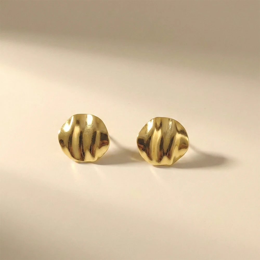 Chunky Round Pleated 18k Gold Plated Stainless Steel Stud Earrings Gold Plated Women Luxury Fine Jewelry Round Stud Earrings