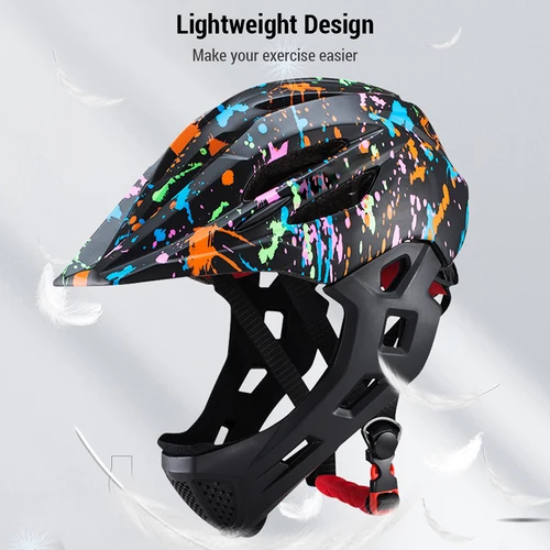 Imagen 1 del producto Cascos de bicicleta transpirables ajustables para niños, casco de bicicleta de cara completa ligero para niños pequeños con luz LED, 16 aberturas para cabeza de 46-54cm