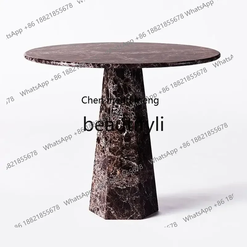 182Q Italian minimalist natural marble designer dining table high-end round table luxury stone dining table