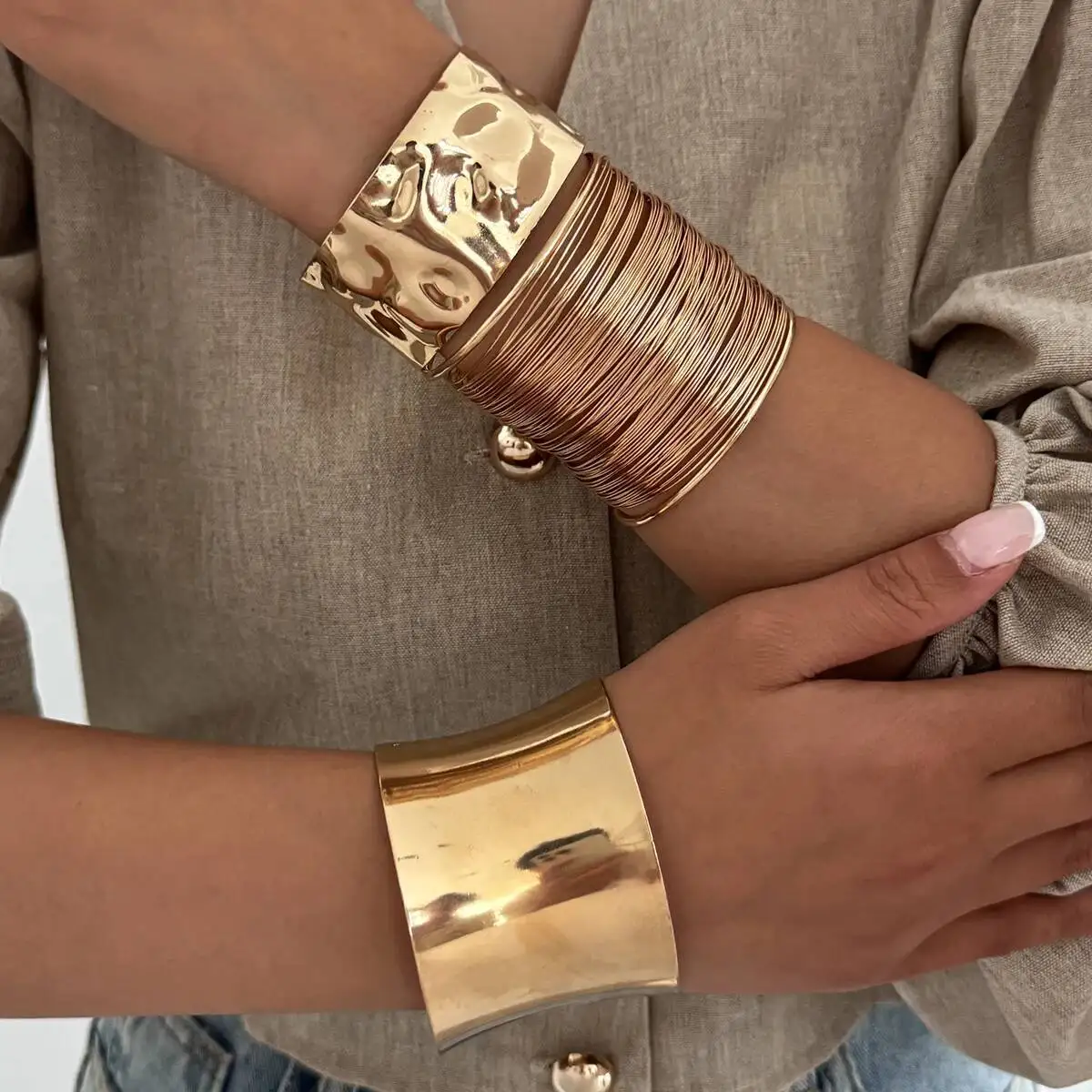 

3 Styles Exaggerated Stacking Alloy Wide Bangles for Women Vintage Irregular Open Cuff Armband Bracelets Party Jewelry