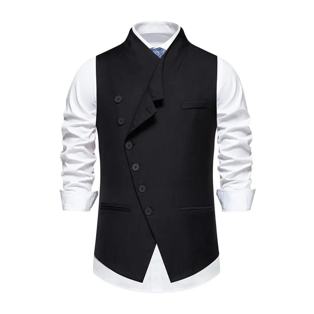 

Business Waistcoat Men's Slim Fit Sleeveless Wedding Waistcoat with Sloping Lapel Collar Single Breasted Business Vest for Party