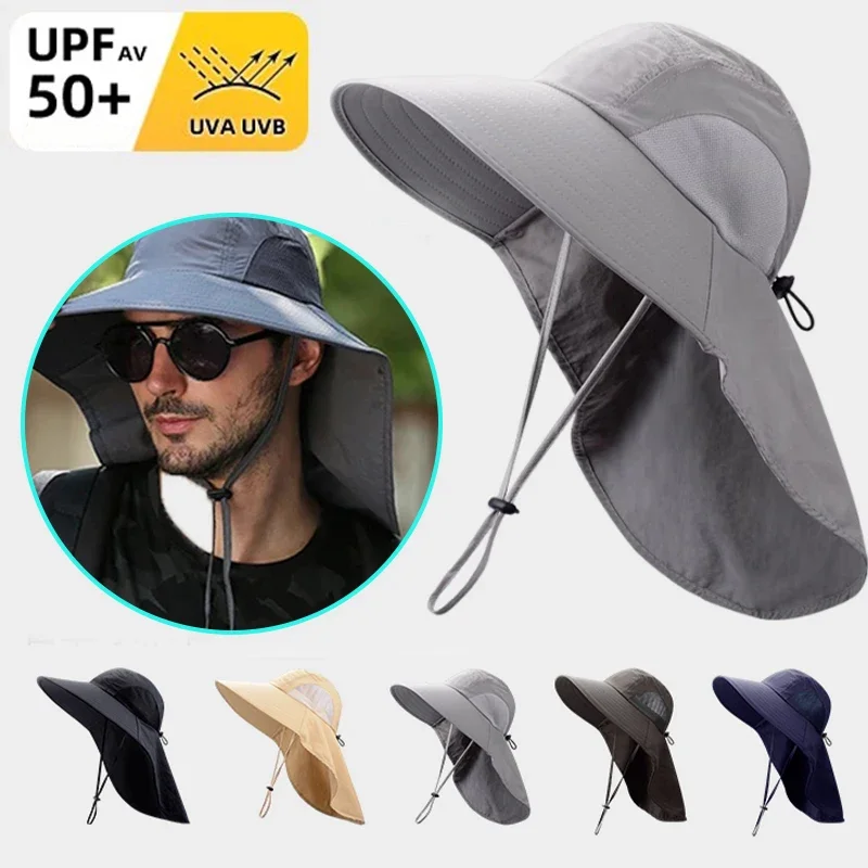 Summer Sun Hats UV Protection Outdoor Hunting Fishing Cap for Unisex Hiking Travel Camping Visor Bucket Hat Neck Flap Sun Hat