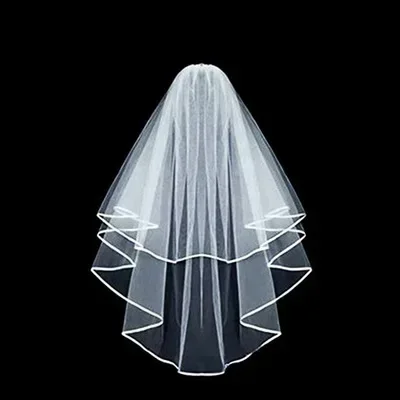 تول أبيض عاجي طبقتين شريط الزفاف حافة مشط اكسسوارات رخيصة حجاب الزفاف القصير