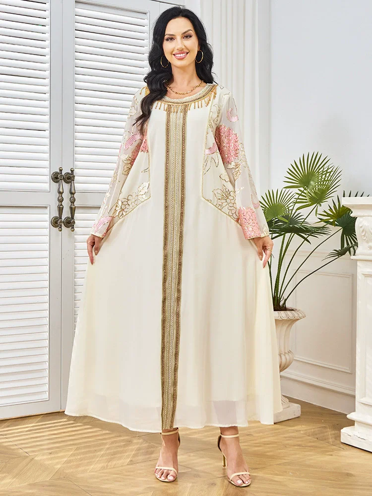 

Middle Eastern Arab Women's Summer New Fashion Embroidered sequins Muslim Luxury Fashion Evening Dress Dress