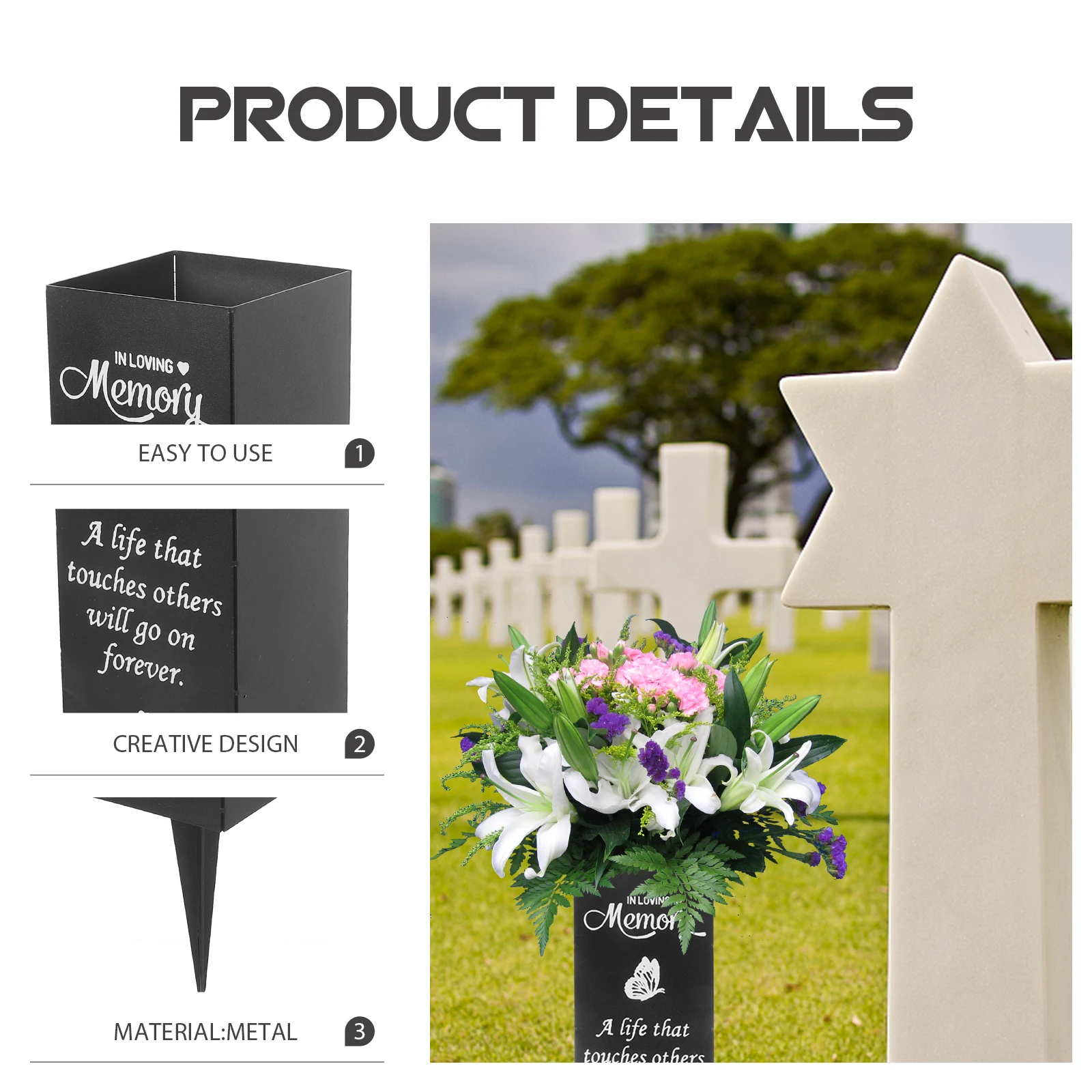 

Metal Flower Stand Vase Cemetery Grave Insert Garden Holder Memorial Flowers Spike SoilInserted Vases FlowerArrangement