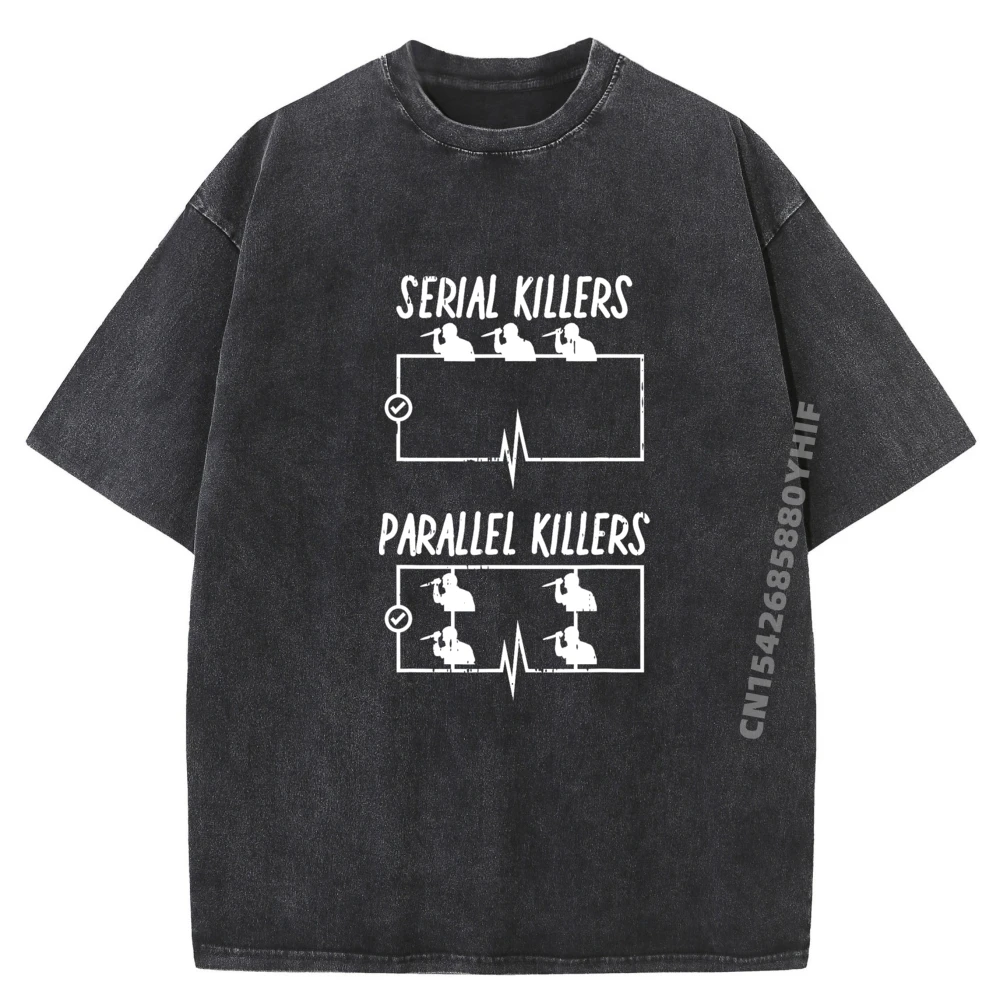 

Серийный параллельный убийца, забавная электрическая каламбур, электрик, роскошная футболка, мужская повседневная стираная одежда, мужские футболки