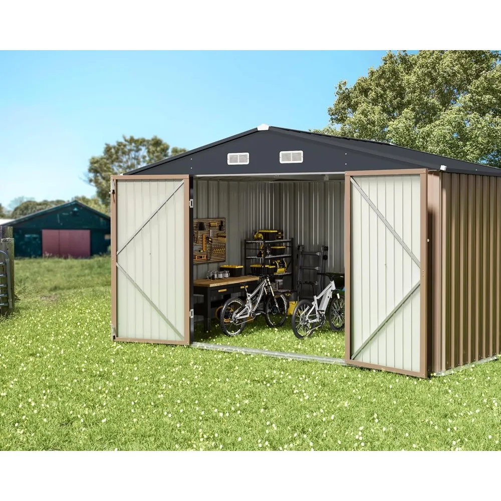 Metal Outdoor Storage Shed 10FT x 8FT, Steel Utility Tool Shed Storage House with Door & Lock, Metal Sheds Outdoor Storage